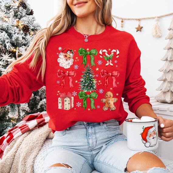 Coquette Christmas Sweatshirt for Women Cute Festive Holiday