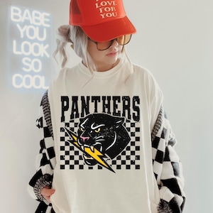 Comfort Colors Panther Mascot T-Shirt Unisex School Spirit Tee Vintage Distressed Panthers Shirt Sports Team Fan Apparel Game Day T-Shirt