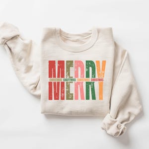 Varsity Merry Sweatshirt, Womens Christmas Sweatshirt, Holiday Sweater, Cute Christmas Sweatshirt, Christmas Gift, Winter Shirt