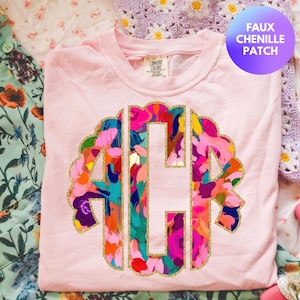 Faux Embroidery Faux Patch Custom Printed Monogram Tshirts Personalized Tshirt Short Sleeve Monogrammed Shirt Bridal Party Gift