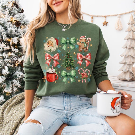 Sweat-shirt de Noël Coquette pour femme Pull de vacances mignon et