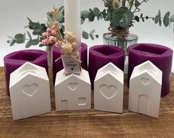 Silicone mold house candle holder heart houses casting mold 4 different