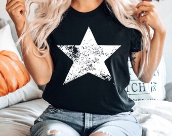 Distressed Star Shirt, White Star Shirt, Black Star, Star Shirt, Star Tee Shirt, Big Star T Shirt Chaos Star Shirt Women, Men’s Star T-Shirt