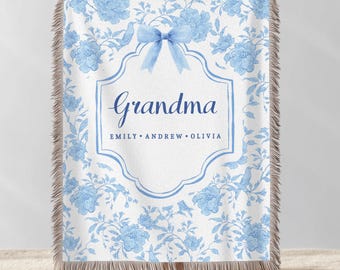 Personalized Grandmother Woven Blanket - Custom Grandma Throw - Nana Floral Throw - Best Gift for Grandparents - Gift for Mom, Birthday Gift