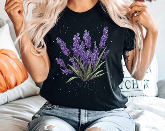 Lavender T Shirt Vintage Botanical Shirt Lavender T-Shirt Lavandula Vera Flower T-Shirt Lavender Illustration Aesthetic Tee