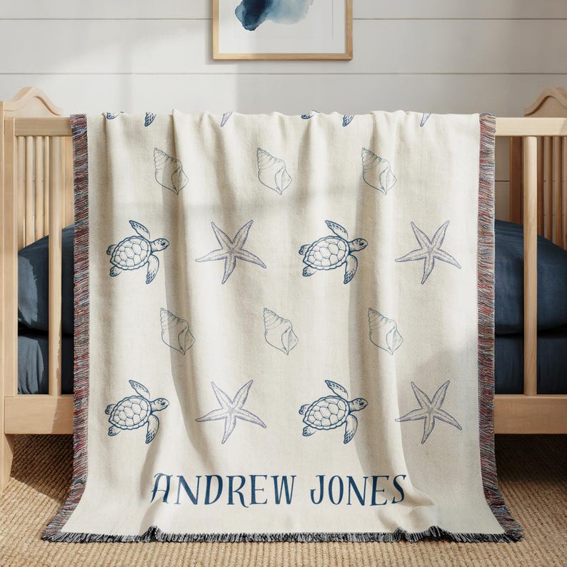 Personalized Ocean Woven Blanket for Baby, Sea Animals Throw Gift Baby ...