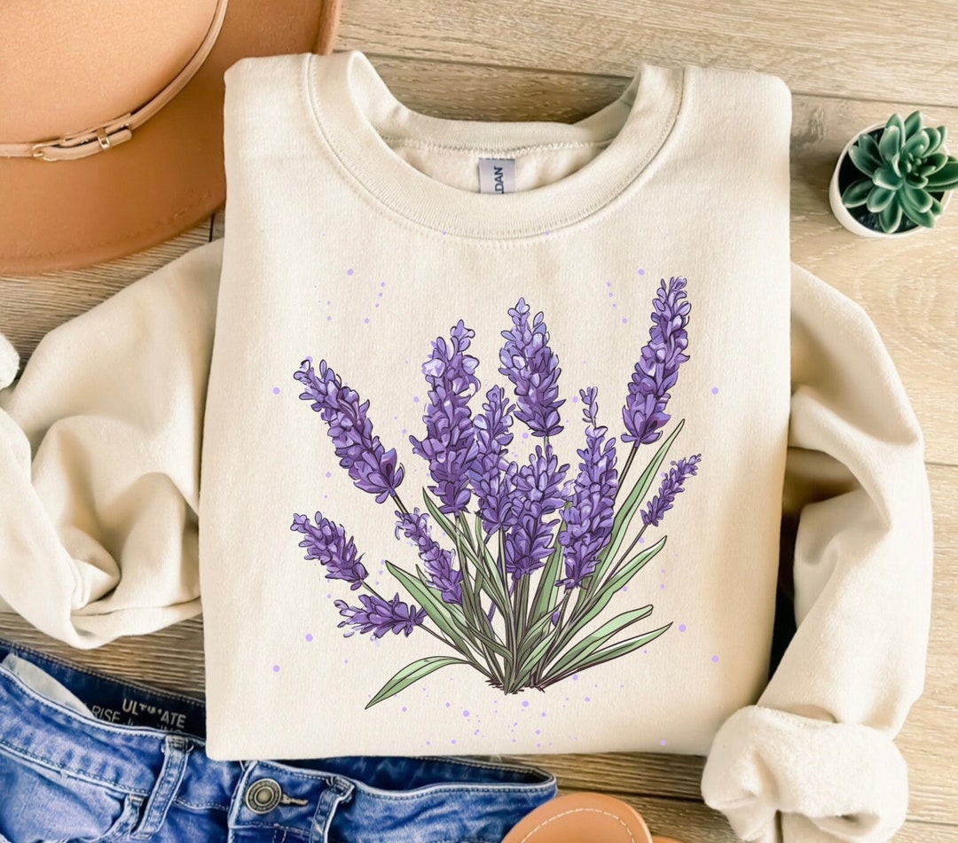 Lavender Floral Print Pattern Women's Sweatshirt