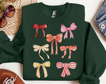 Pink Bow Sweatshirt, Valentines Gift, Trendy Ribbon Crewneck, Valentine's day sweatshirt, Cute Ribbon Shirt, Womens Ribbon Tee, Coquette