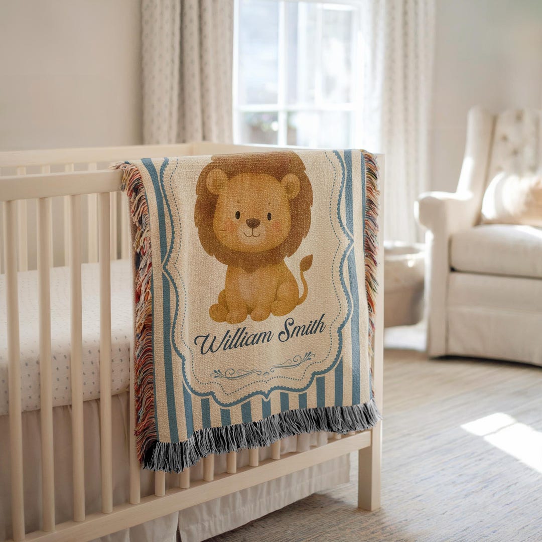 Personalized Lion Baby Blanket Safari Nursery Decor Baby Shower Gift ...