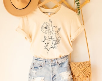 Camisa de amapola de California, camisa de amapola, camisa de flores, camisa botánica, camisa de niño de flores, camiseta de flores para mujeres, regalo de flores, camisas de jardinería