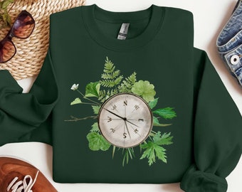 Compass Sweatshirt, Camping Shirt, Compass Plants Gift, Adventure Shirt, Hiking Shirt, Wanderlust Shirt, Nature Lover Shirt, Camping Gift