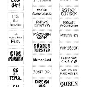 Laserdatei Plotterdatei Labelbogen | Mädchen | Goldstück | Räubertochter | Girl Power | Little Miss Sunshine | Kleine Diva | SVG DXF JPG