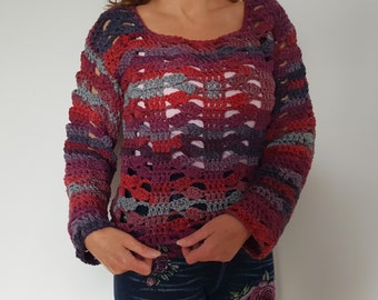 Patroon gehaakte top, gehaakt patroon crop top, haakpatroon dames, gehaakte top met lange mouwen, gehaakt truipatroon, eenvoudig truipatroon,