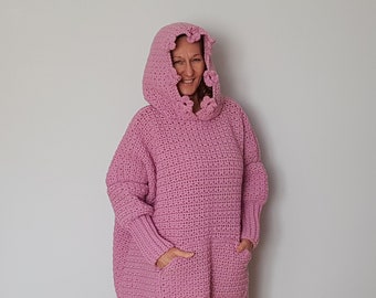 Crochet hoodie pattern, Crochet oversized sweater pattern, Crochet top pattern, Crochet hooded dress pattern, Oversized hoodie pattern,