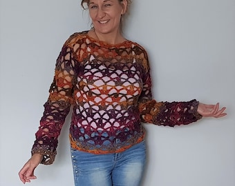 Crochet top pattern, Women crochet pattern, Easy crochet pattern, Easy crochet sweater pattern, Crochet top for beginners, pullover crochet