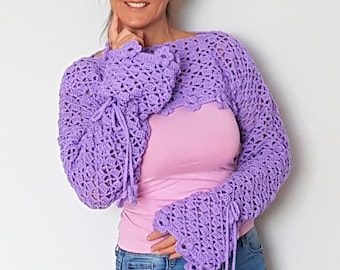 Crochet shrug pattern, Crochet sleeves pattern, Crochet crop top pattern, Crochet woman pattern, Lacy crochet top pattern, Easy crochet top