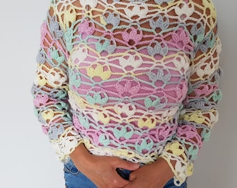 Crochet shrug pattern, Crochet crop top pattern, Women crochet pattern, Lacy crochet top pattern, Crochet sleeves pattern, Crochet summer,