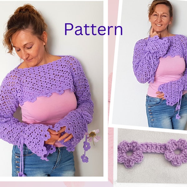 Crochet shrug pattern, Crochet sleeves pattern, Crochet crop top pattern, Crochet woman pattern, Lacy crochet top pattern, Easy crochet top