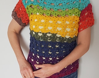 Crochet top pattern, Crochet crop top pattern, Lacy crochet top pattern, Crochet summer top pattern, Crochet easy design, Short sleeve top