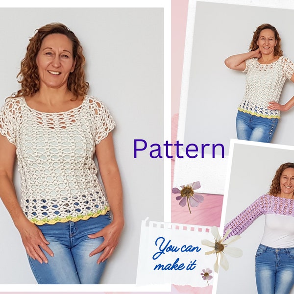 Lacy crochet top pattern, Crochet sleeves pattern, Crochet shrug pattern, Women crochet pattern, Crochet summer top pattern, Sleeveless top