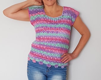 Crochet top pattern, Crochet pattern top, Crochet summer top pattern, Floral crochet top, Lace top pattern, Women crochet pattern, Sleeveles
