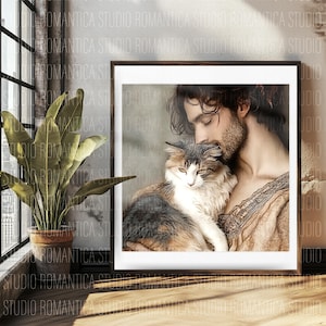 Man and Cat Portrait: Giclee Fine Art Print
