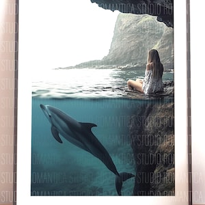 Cala riparata n. 3 luoghi nascosti Stampa artistica su carta giclée, poster, spiaggia, oceano, mare, nautico, magico, delfino, balena, scogliere, grotta, laguna
