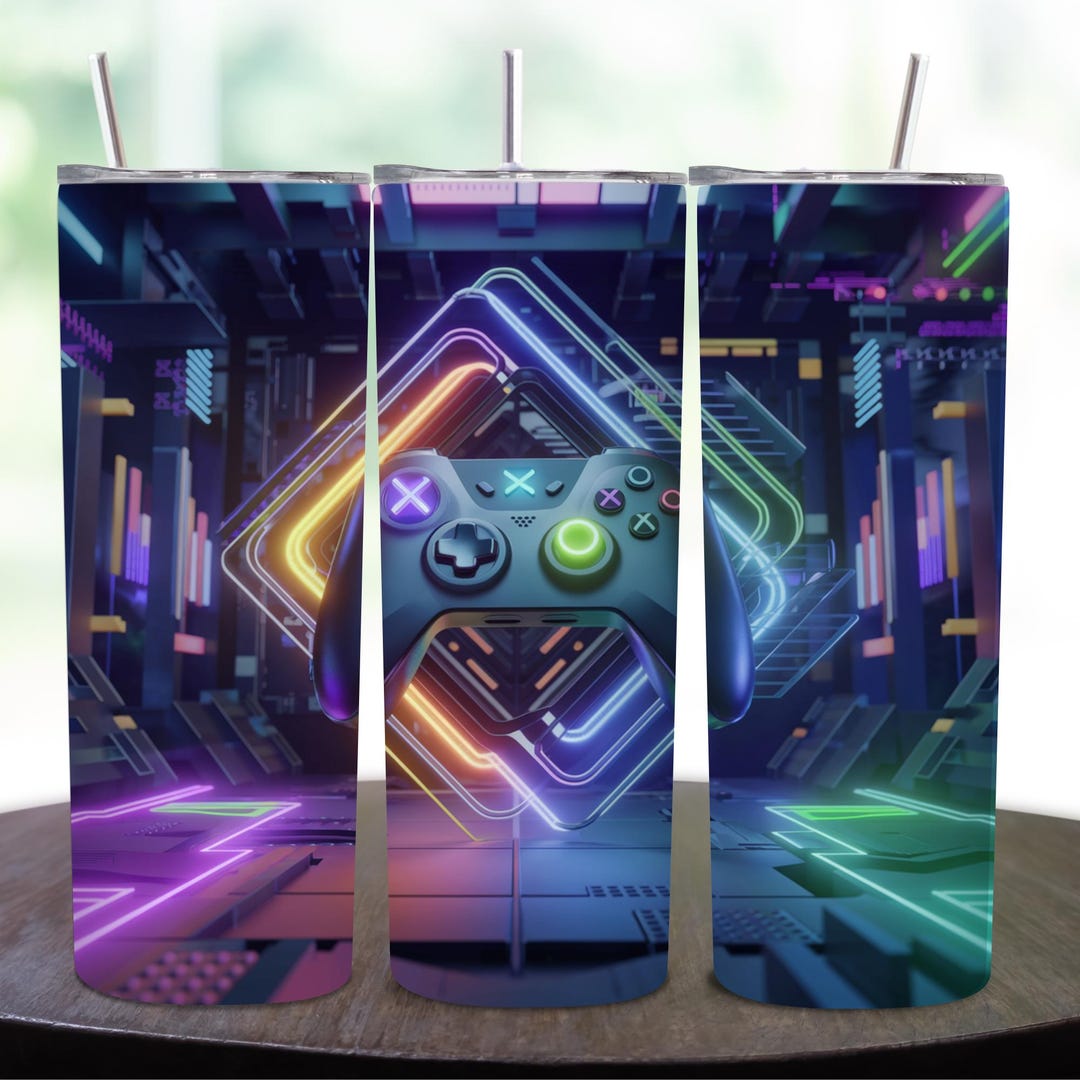 Neon Gamer Tumbler Wrap PNG | Game Controller 20oz Skinny Sublimation ...