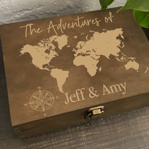 Personalized Box, Memory Box, Engraved Box, Adventures Box, Christmas Eve Wooden Box, Keepsake Box, Wooden Anniversary Gift, Travel Gifts