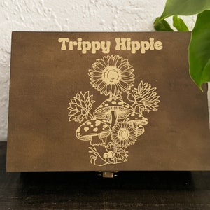 Trippy hippie, mushroom, mushroom gift, mushroom gifts, hippie mushroom, keepsake box, stash box, gifts for stoners, stoner gift, rustic box