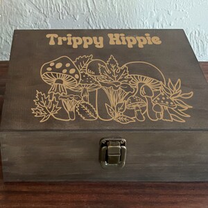 Trippy hippie, mushroom, mushroom gift, mushroom gifts, hippie mushroom, keepsake box, stash box, gifts for stoners, stoner gift, rustic box