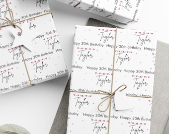 Personalized Milestone Gift Wrap, Custom Name Birthday Wrapping Paper, 20th, 30th, 40th, 50th 60th Birthday