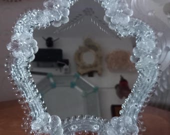ヴィンテージ ムラーノガラス 花模様ミラー