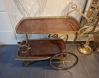 Vintage Serving Trolley Bar Trolley 60s 70s Italy Brass Wood Mid Century Tea Trolley Retro Bar Cart