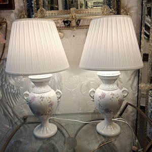 Pair of vintage table lamps from Italy, ceramic, 1980s, hand-painted, Made in Italy, new lampshades and cables