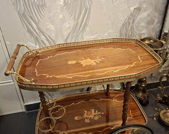 Carrito de servicio vintage de los años 80 - Madera y latón - Carrito de bar con ruedas