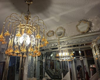 Lustre vintage italien en verre ambré, style Murano, années 1960/70, Ø 45 cm
