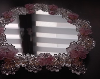 Vintage Venetian Mirror Murano Glass with Pink Flowers