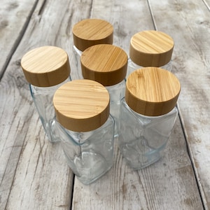 Set of 6 Glass Spice Jars, 4oz, Modern Bamboo Spice Jars, Spice Organizing Containers,