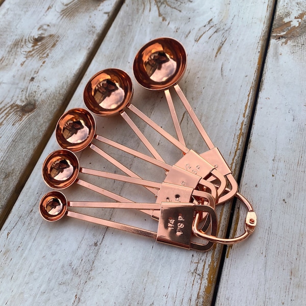 Rose Gold Stainless Steel, Measuring Spoons, Set of 5, High Quality, Modern Kitchen Supplies