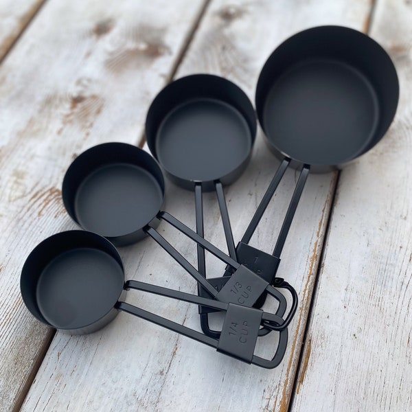 Black Stainless Steel, Measuring Cups, Set of 4, High Quality, Baking, Modern Kitchen Supplies