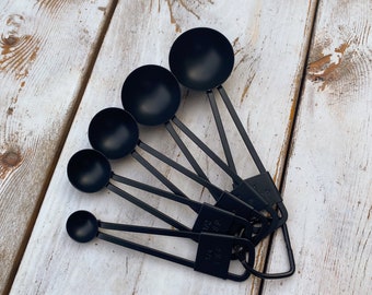 Matte Black Stainless Steel, Measuring Spoons, Set of 5, High Quality, Modern Kitchen Supplies