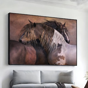 cavalli astratti dipinti su tela, grande arte murale su tela di cavallo originale, poster di cavalli, disegno su tela di arte murale, tela incorniciata pronta per essere appesa