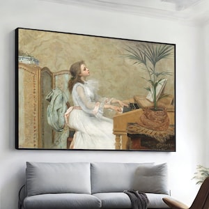 Berthe BURGKAN, woman playing the piano wall art, extra large wall art, wall art canvas design, framed canvas ready to hang