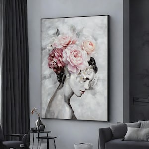 beauty with pretty flowers woman canvas print,beauty woman poster, wall art canvas design, framed canvas ready to hang