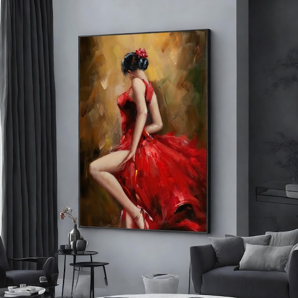 Woman in Red Dress Painting Etsy