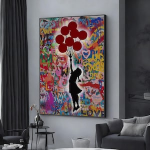 banksy balloon girl canvas print, banksy child wall art, banksy balloon girl art print, modern banksy balloon girl canvas art