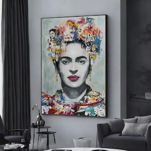 Banksy Frida Kahlo Canvas, Print, Wall Art Canvas Design, Frida KAhlo Reproduction, Framed Canvas Ready to Hang image 1