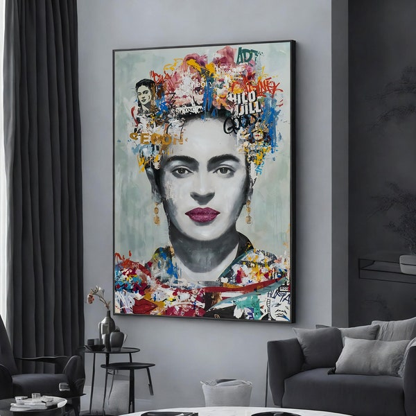 Banksy Frida Kahlo Canvas, Print, Wall Art Canvas Design, Frida KAhlo Reproduction, Framed Canvas Ready to Hang