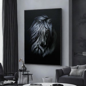 black horse canvas wall art, noble horse canvas painting, animal poster, horse painting, wall art canvas design, framed canvas ready to hang